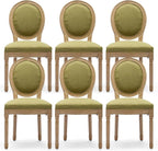 Linen Upholstered Dining Chairs Set of 6 French Country Oval Fabric Back Kitchen Side Chair with Wood Legs for Dining Room, Kitchen, Restaurant(Olive Green-Fabric)