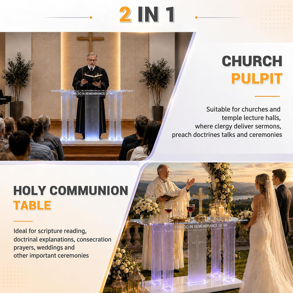 Clear Acrylic Holy Communion Table, Church Altar Table with LED Color Changin...