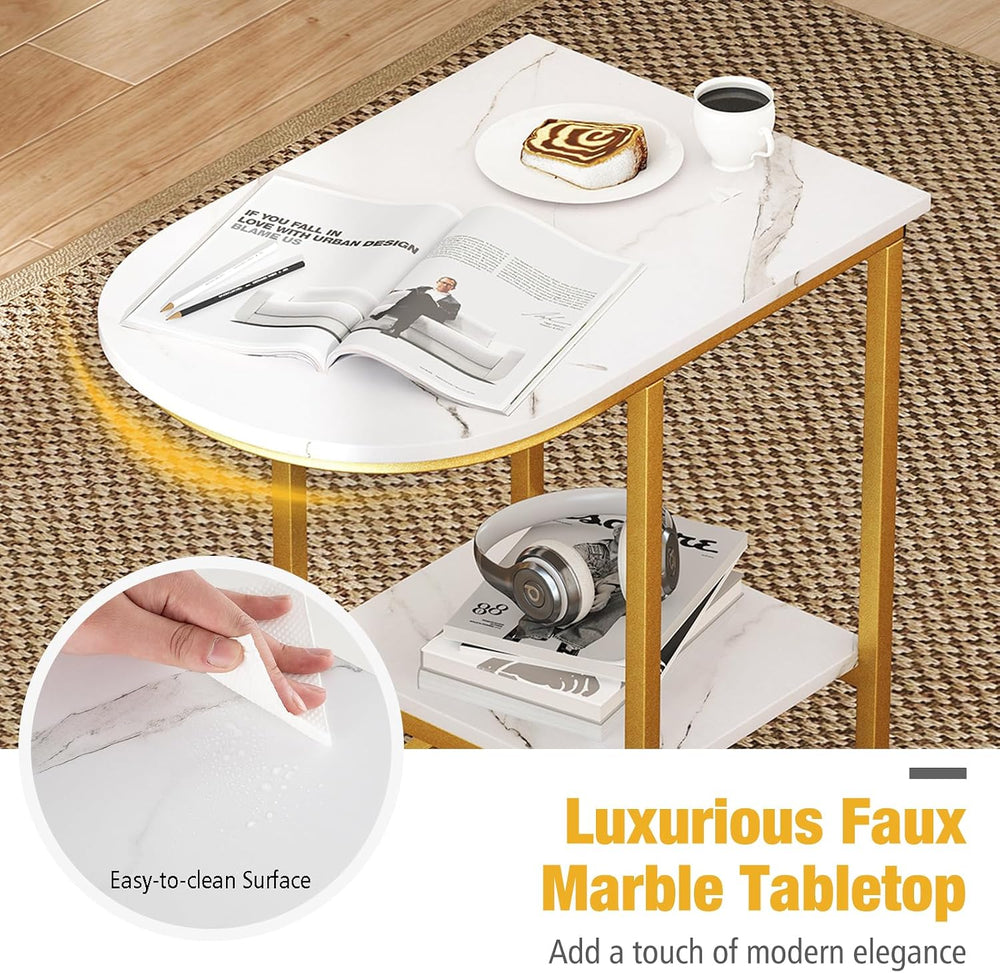 Giantex C Shaped End Table Set of 2, Modern Sofa Side Table with Faux Marble ...