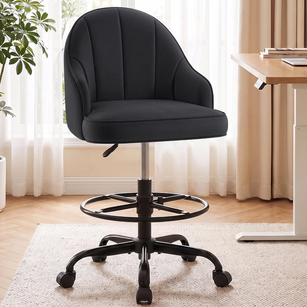 Drafting Tall Office Chair for Standing Desk, Velvet & Back Support