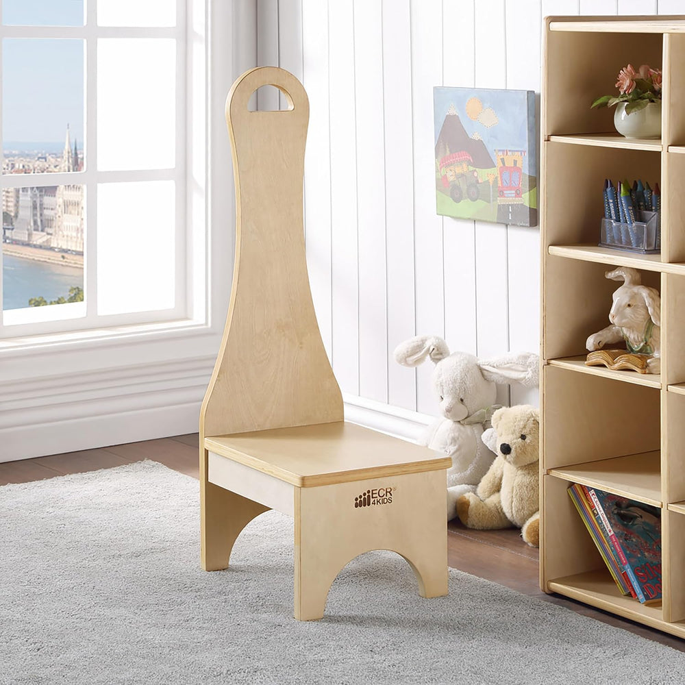 ECR4Kids Step Stool with Long Handle, One Step, Wooden, Montessori Furniture,...
