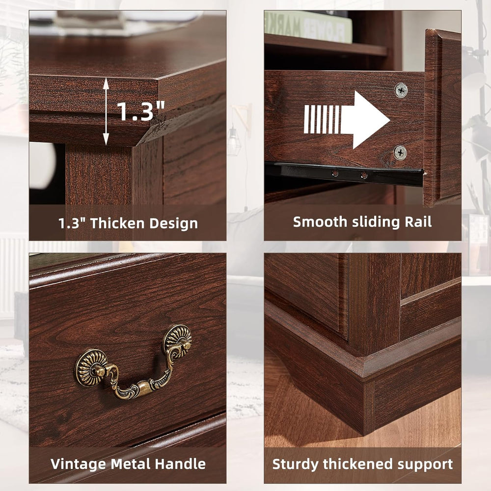 Farmhouse Night Stand with Charging Station, Walnut | 2 Drawers End Tables Be...