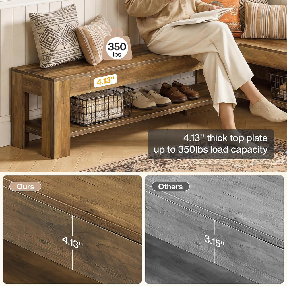 Tribesigns L-Shaped Corner Bench with Storage Shelf, 62.99'' Rustic W...