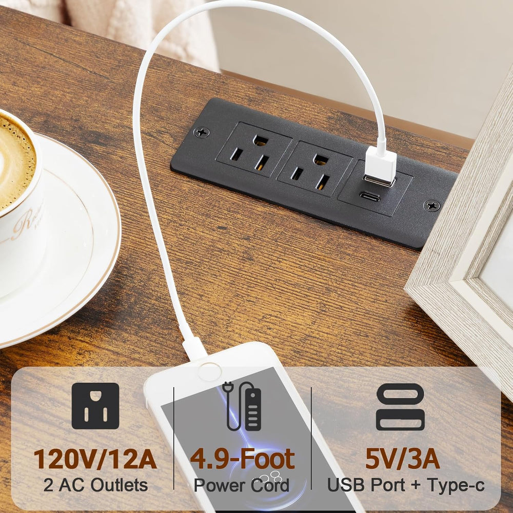 LOAKEKEL Nightstands Set of 2, LED Night Stand with Charging Station | Bedsid...
