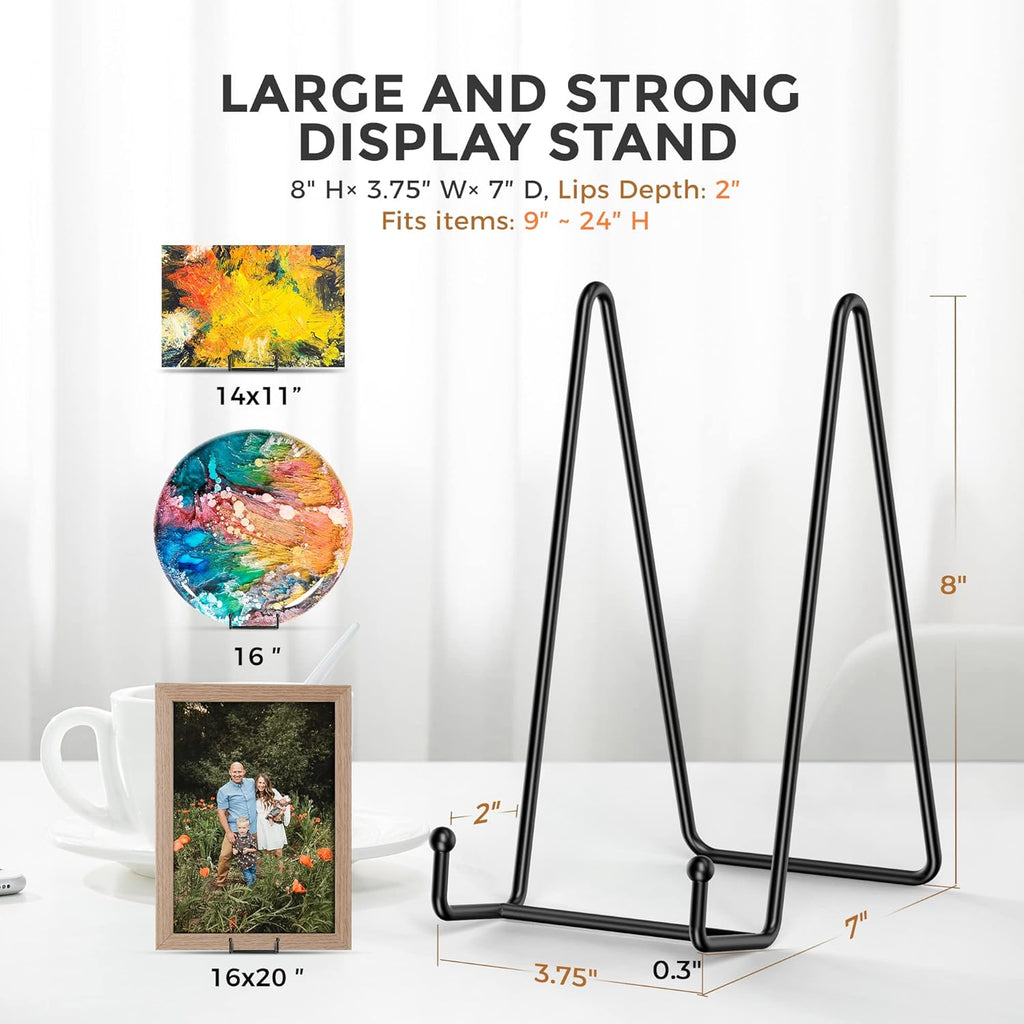 TR-LIFE 4 Pack 8 Inch Large Plate Stands for Display - Holder Stand + Metal Frame for Picture, Book, Decorative Platter, Photo Easel