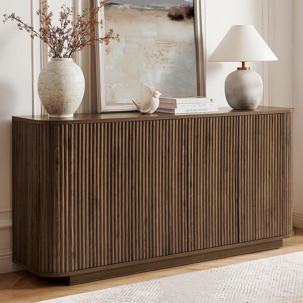 64" Sideboard Buffet Cabinet with Fluted Accent and Adjustable Shelves, ...