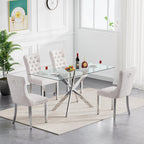 Glass Dining Table Set for 4, Modern Kitchen Table and Chairs Set of 4, 5-Piece Kitchen Dining Room Table Set w/61 Glass Silver Dining Table and 4 Beige Velvet Upholstered Chairs