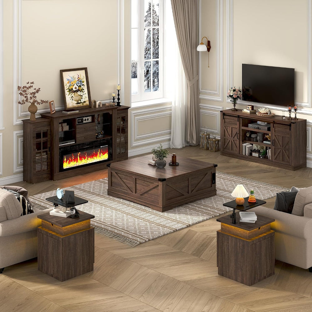 Hlivelood 66" Farmhouse TV Stand for 75 Inch TV, 33" Tall Entertain...