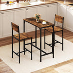 Tangkula 3 Piece Counter Height Bar Table Set, Pub Table and Chairs Set of 2, High Top Console Table with Stools for 2, Space-Saving Dinette Set for Breakfast Nook (Rustic Brown)