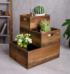 TIMRIS Set of 3 Rustic Distressed Wood Nesting Crates, Farmhouse Decorative Wooden Storage Boxes, Vintage Reclaimed Wood Baskets for Display (Natural)
