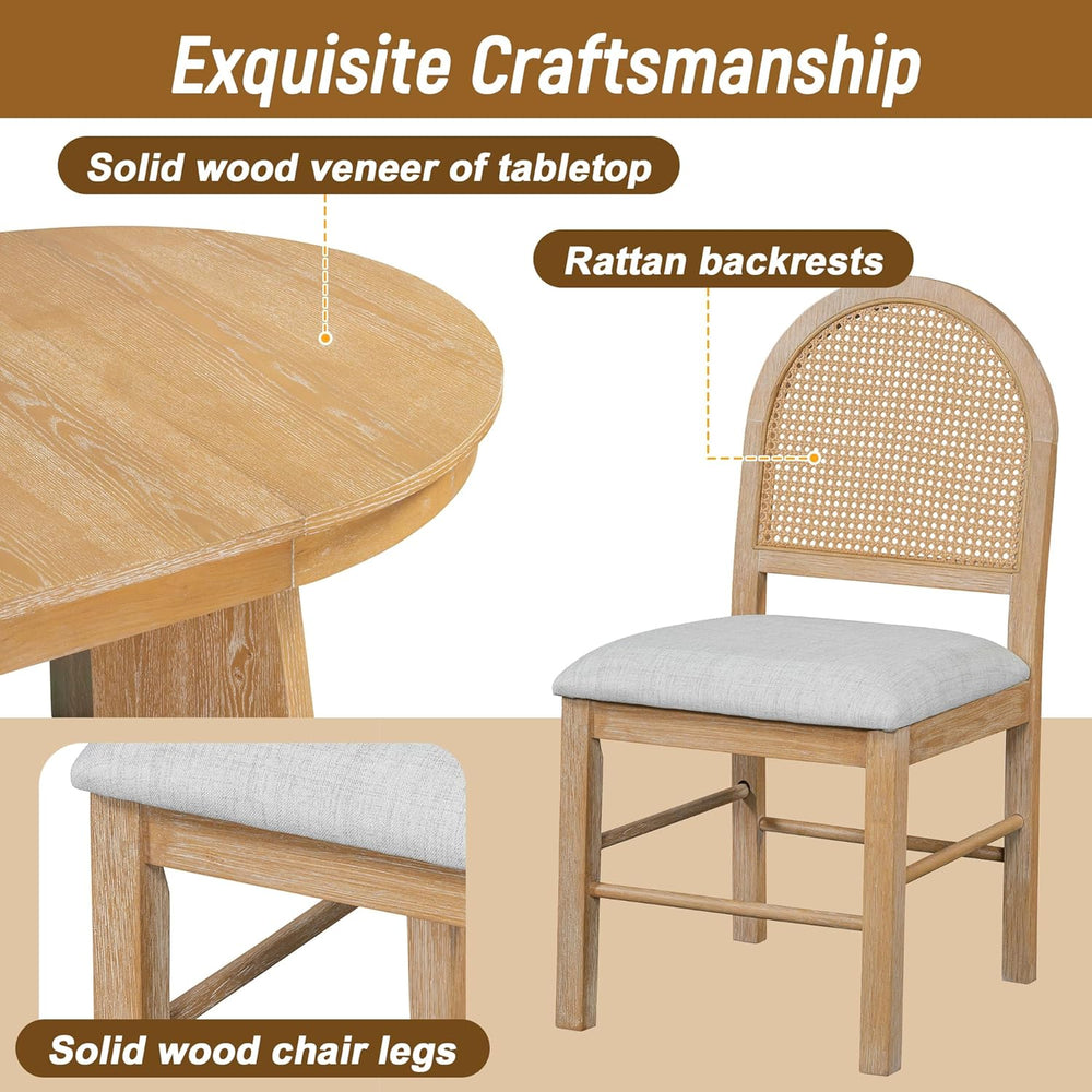 LUMISOL 5-Piece Round Dining Table Set for 4, Extendable Kitchen Table Set wi...
