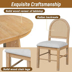 Ball & Cast Retro Dining Table Set for 4 with 4 Upholstered Chairs,5-Piece Wooden Living Room Furniture W/ 58" Round Extendable Kitchen Desk,for Small Space,Apartment,Dining Room,Natural Wood Wash