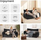 59" Bean Bag Chair,2 Seat Loveseat Sofa,Corduroy Lazy Sofa Bed for Adults,Fit Living Room, Bedroom,Outdoor Spaces,Ultra Soft Dutch Velvet,Fluffy Comfort Washable Cover,72h Rebound,Black