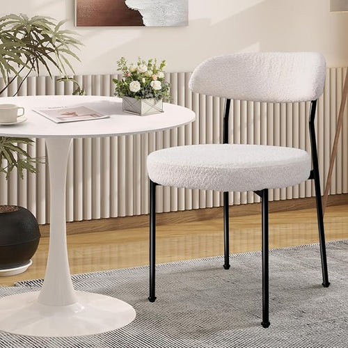 3-Pieces 31.5" Round Dining Table Set for 2, White Dining Table & Boucle Upholstered Dining Chairs Set of 2 for Kitchen Dining Room Apartment Small Space(White-Black Leg Chair)