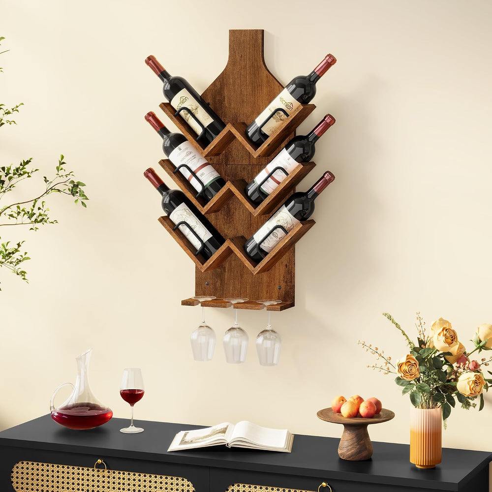 Hoctieon Wine Rack Wall Mounted, 6 Bottles Wood Wine Rack for Display and Sto...