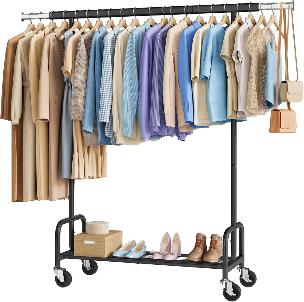 Tajsoon Clothes Rack with Shelf, Adjustable Heavy Duty Load 300 LBS, Black