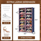 No-Assembly Shoe Organizer, Foldable Shoe Storage Cabinet with Reinforced Framed Doors, 8-Tier Integrated Shoe Box, Modern Blue & Pink Space-Saving Shoe Rack for Closet & Entryway, Size 12