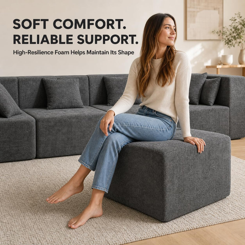 MONVANE 27.5" Square Ottoman, Modular Foot Rest, Grey | Matches Modular ...