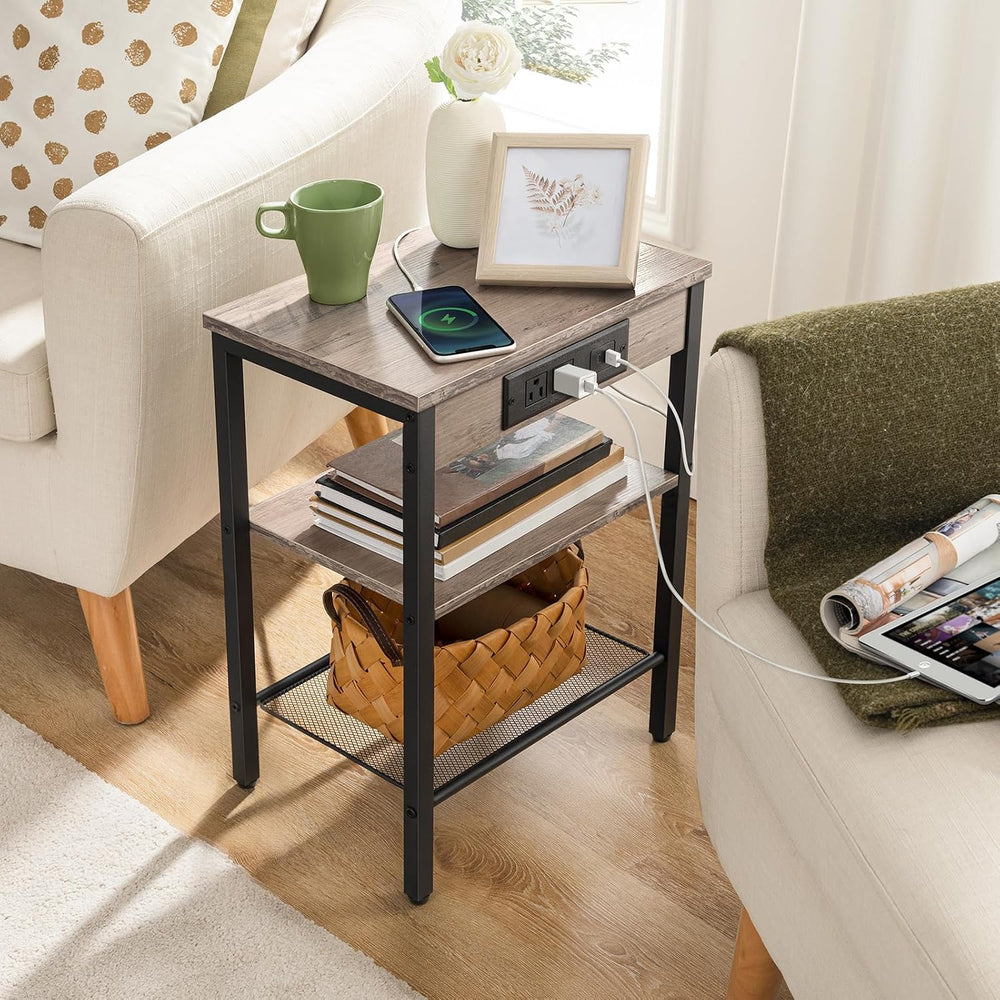HOOBRO Side Table with Charging Station and USB Port and 28.7 Inch Tall Side ...