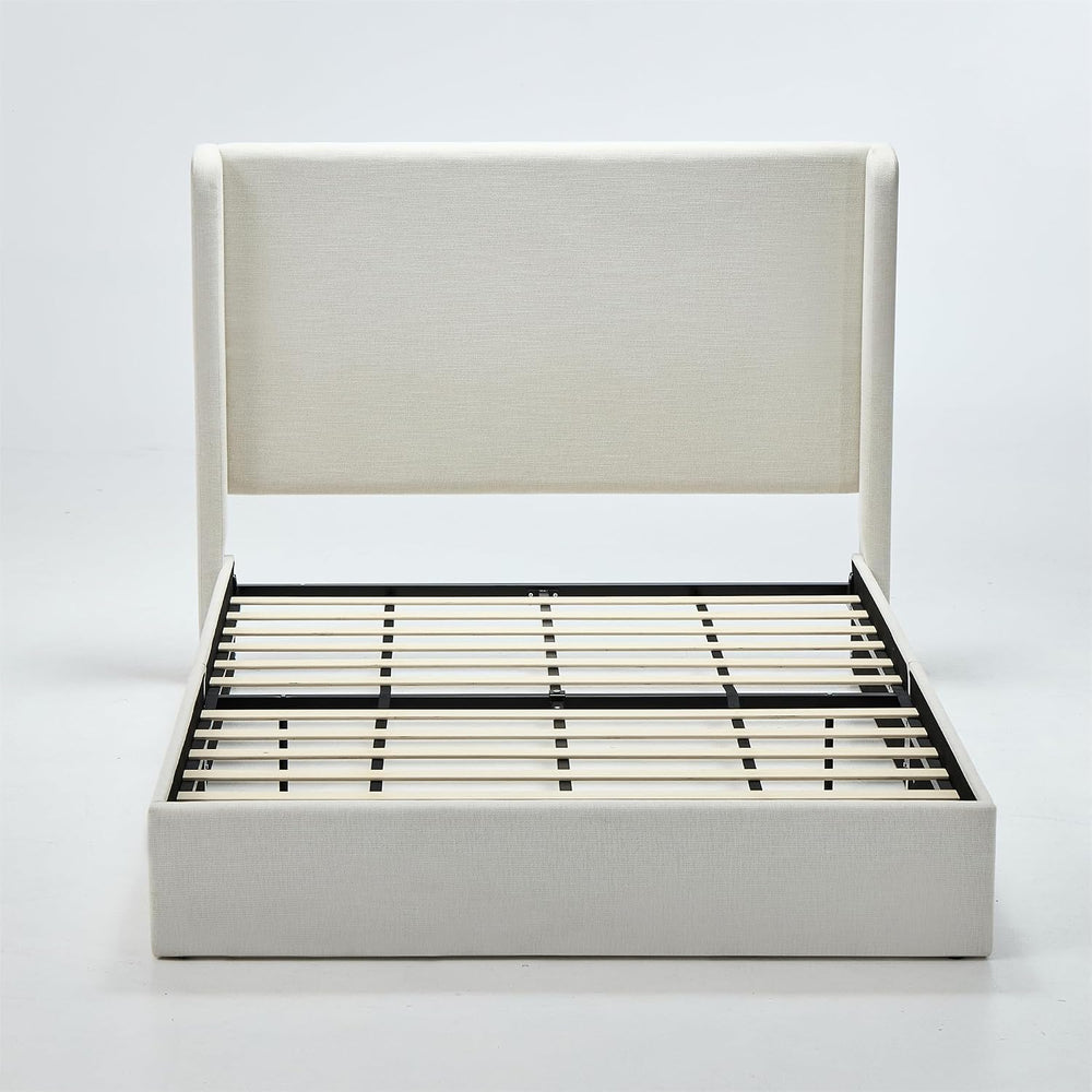 California King Upholstered Bed Frame 52" Tall Wingback Headboard