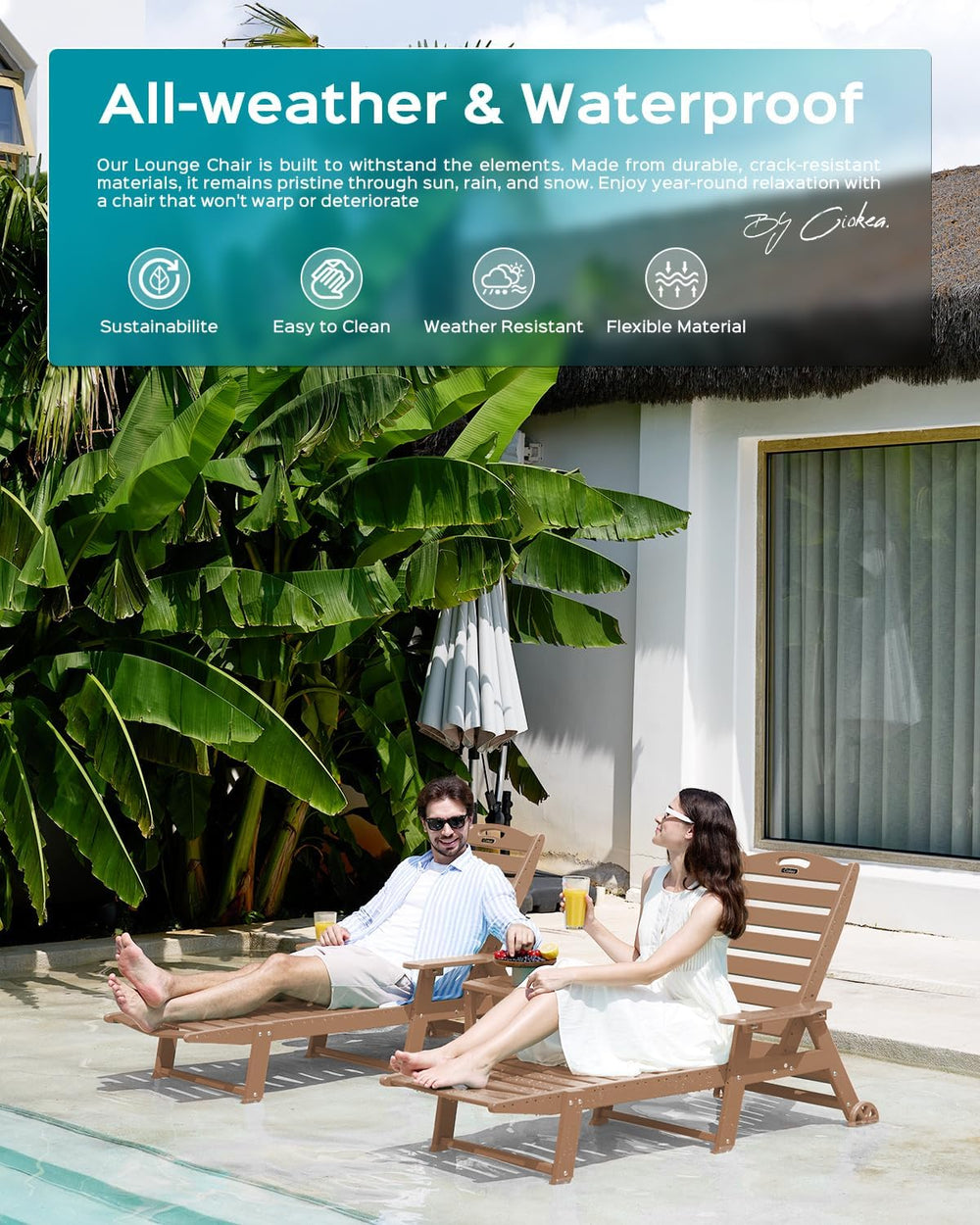 Ciokea Lounge Chair Outdoor, Oversized Chaise Lounge Chair with 5 Positions, ...