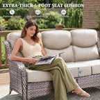 Luxury Swivel Rocker Chairs Fire Pit Table Set with 6" Thick Cushion 4 piece Wicker Outdoor Patio Chair with Sofa,Comfortable High Back Outdoor Patio Furniture Set - Brown | Beige