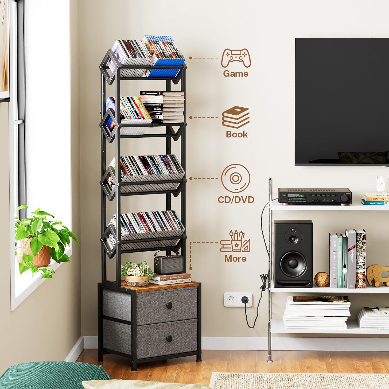 CD Storage Rack Bundle – Multi-Functional Organizer Set for CDs, DVDs, VCDs, Games – Space-Saving, Sturdy & Versatile Media Shelf Combination