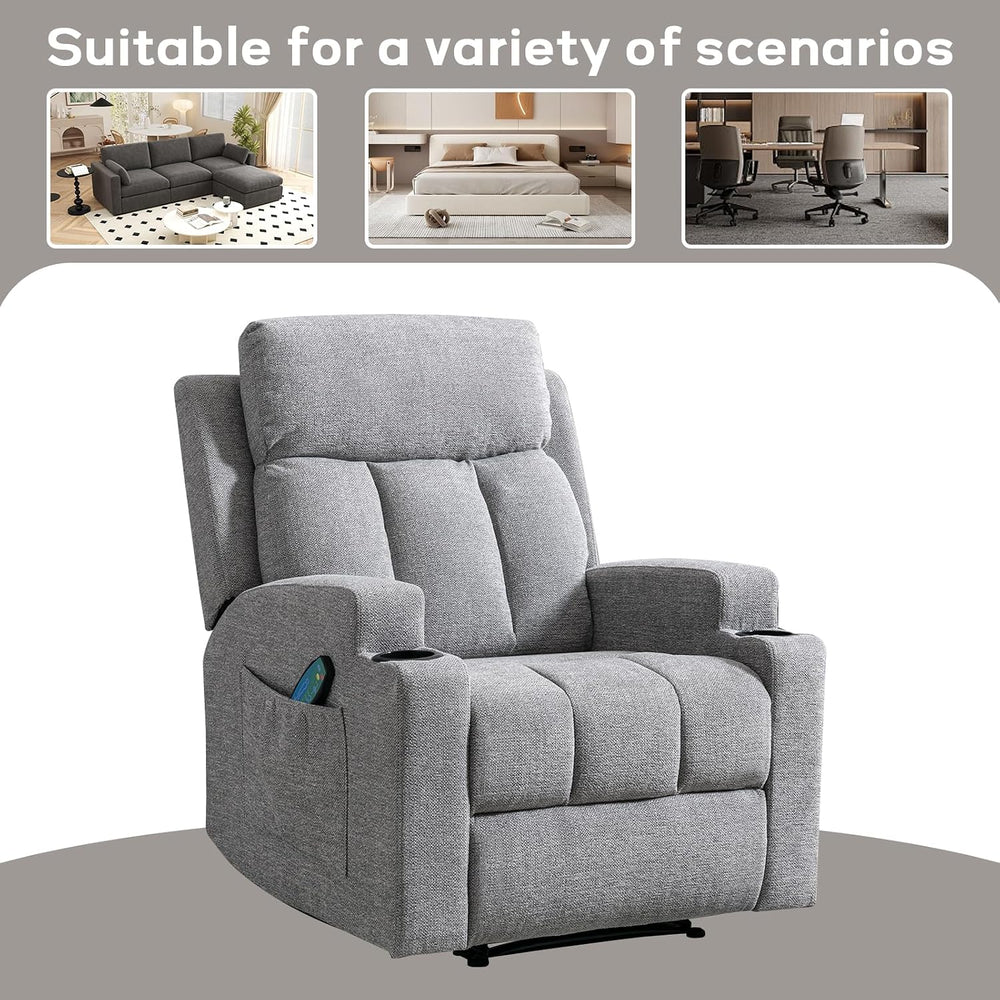 CANMOV Manual Recliner Chair with Massage and Heat,Comfy Recliner Chair Sofa ...