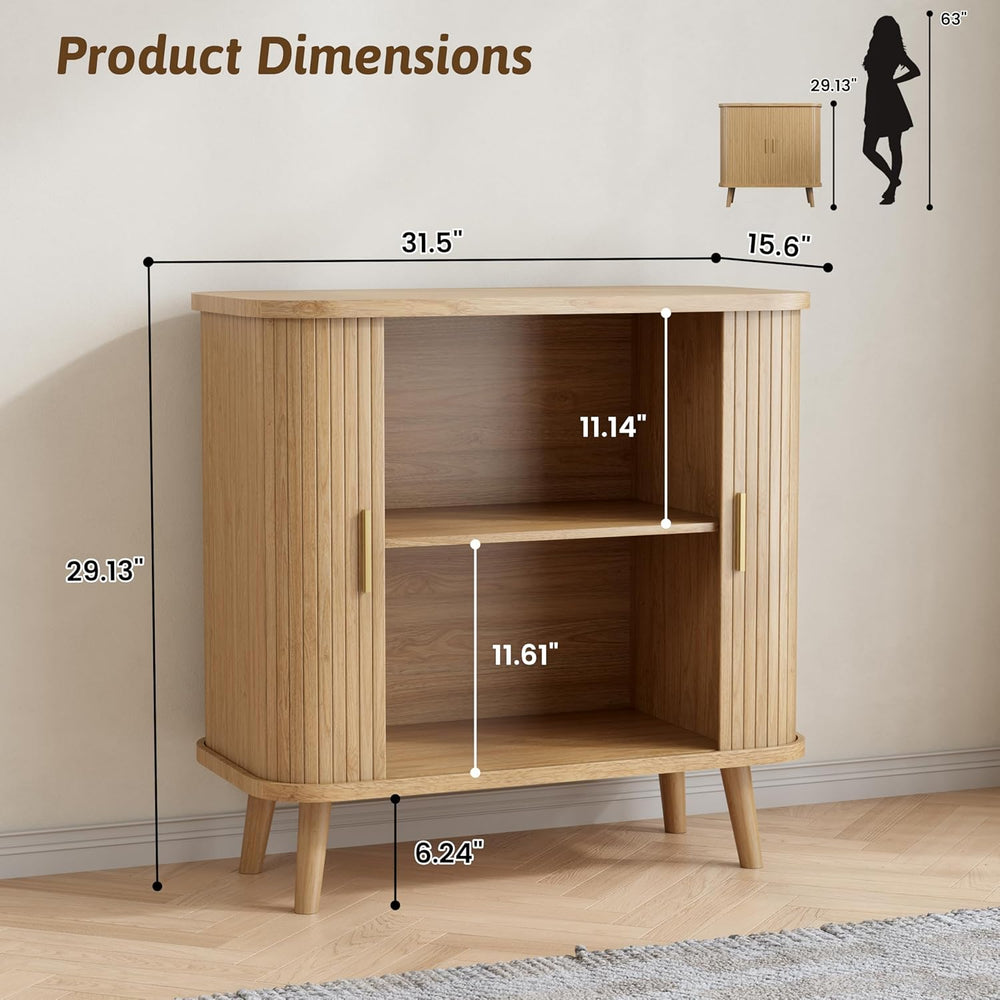 BORNOON Buffet Cabinet with Storage, Curved-Edge Fluted Storage Cabinet Sideb...