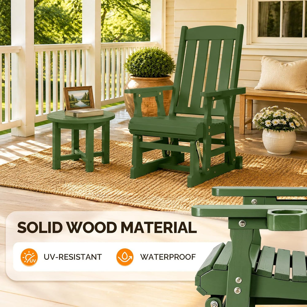VINGLI Outdoor Glider Chair Wood Patio Glider with Cup Holder, Porch Glider w...