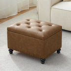 Zihanhome Leather Ottoman with Storage, Upholstered Button Tufted Ottoman Foot Rest, Foot Stools, 24" Rectangle Ottomans with Storage for Living Room, Bedroom, Dorms and Apartments (Caramel Brown-PU)