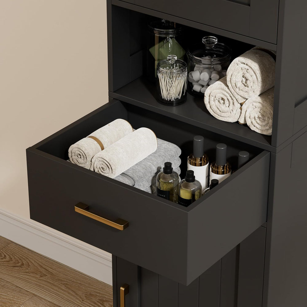 67" H Bathroom Storage Cabinet, Tall Bathroom Cabinet, Black