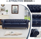 QHITTY 2 Piece Living Room Set, Chesterfield Sectional Sofa Chair Contemporary Upholstered Leather Loveseat Couch Sets for Living Room, Bedroom, Office (Blue)