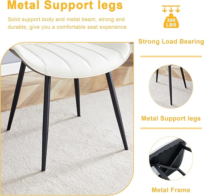 Dining Chairs Set of 4, Dining Room Chair, Leather Dining Chairs, Kitchen Chairs with Upholstered Pu Leather White Chairs with Grey Chair Back