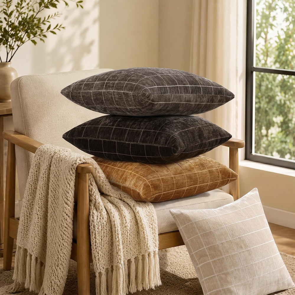 decorUhome Fall Plaid Rust Throw Pillow Covers 22x22 Set of 2