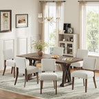 COLAMY Upholstered Dining Chairs Set of 6, Modern Kitchen Chairs with Back, Farmhouse Fabric Side Dining Room Chairs with Wood Legs for Dining Room Kitchen Restaurant, Beige