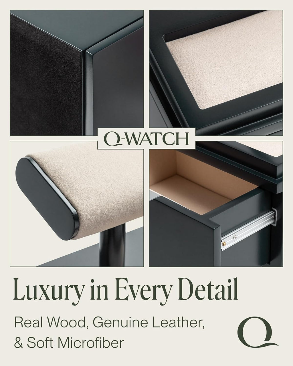 QWATCH Watch Stand Display Case - Acrylic Watch Box for 2 or 4 Watches with Jewelry Valet Tray and Drawer