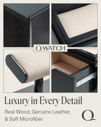 QWATCH Watch Stand Display Case - Acrylic Watch Box for 2 or 4 Watches with Jewelry Valet Tray and Drawer