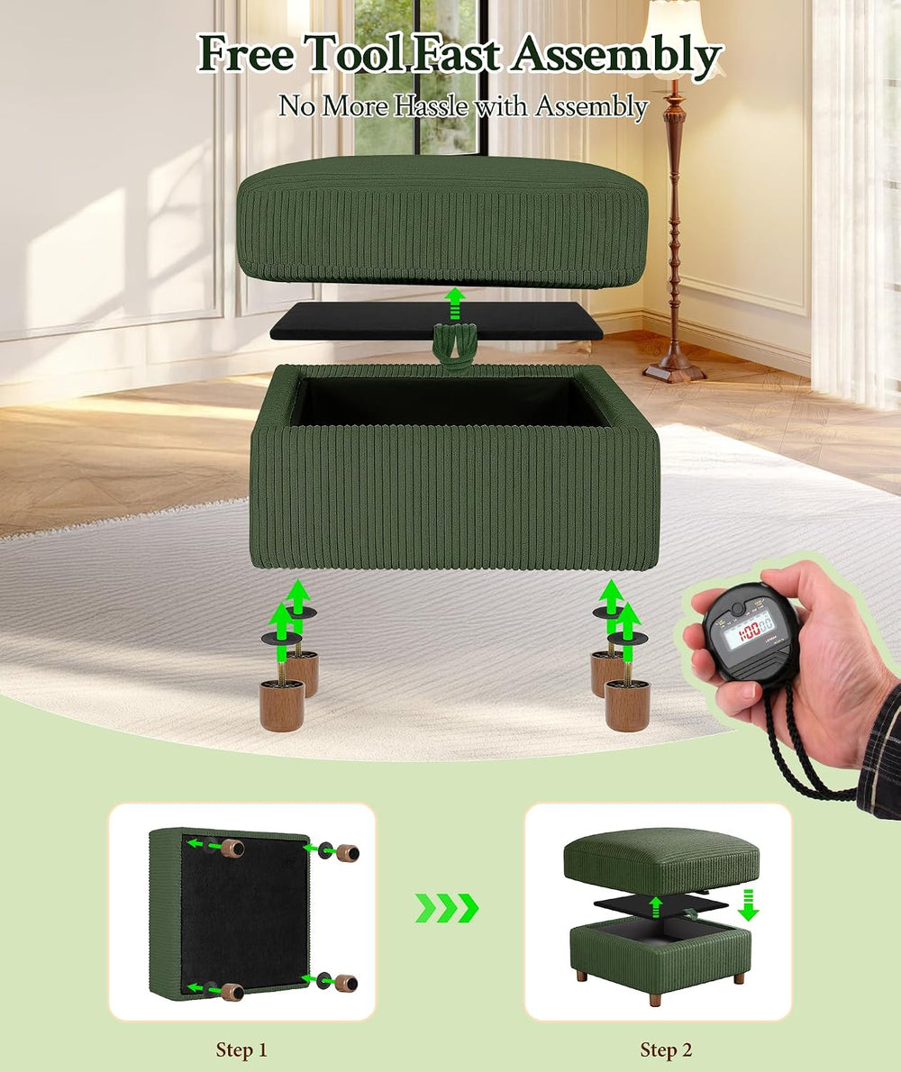Welzona 25.2" Couches for Living Room, Comfy Green Ottoman with Storage,...