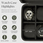 TAWBURY Watch Case - 8 Slot Genuine Top-Grain Leather Watch Box for Men & Women with Extra Wide Pillows for Large Watches - Portable Wristwatch Storage for Home & Travel (Black)