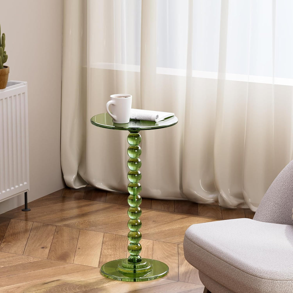 Acrylic Side Table, End Table Round Top with Solid Post for Living Room, Bedr...