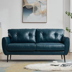 TYBOATLE Sofa Couch 61" Small Loveseat Couches for Living Room Blue Leather Couch Mid Century Modern Tufted Mini Sofa Comfy Office 2 Seat Settee Love Seat for Small Spaces Bedroom