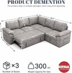 85 Inch Modular Sectional Sofa with Pull Out Bed, L Shaped 5 Seat Sectional Sleeper Sofa with Storage, Sectional Couches for Living Room, Cloud Modular Couch,Removable Sofa Cover,Light Grey