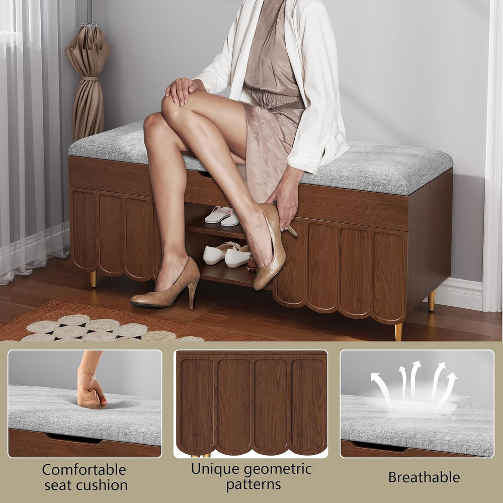 3More 40" Entryway Shoe Storage Bench,Upholstered Hidden Space Beneath S...