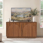 Yechen Fluted Walnut TV Stand with Arched Reeded Design Doors, Modern Entertainment Center with Storage for Up to 65 Inch, TV Media Console, TV Cabinet for Living Room, Bedroom(1 PCS)