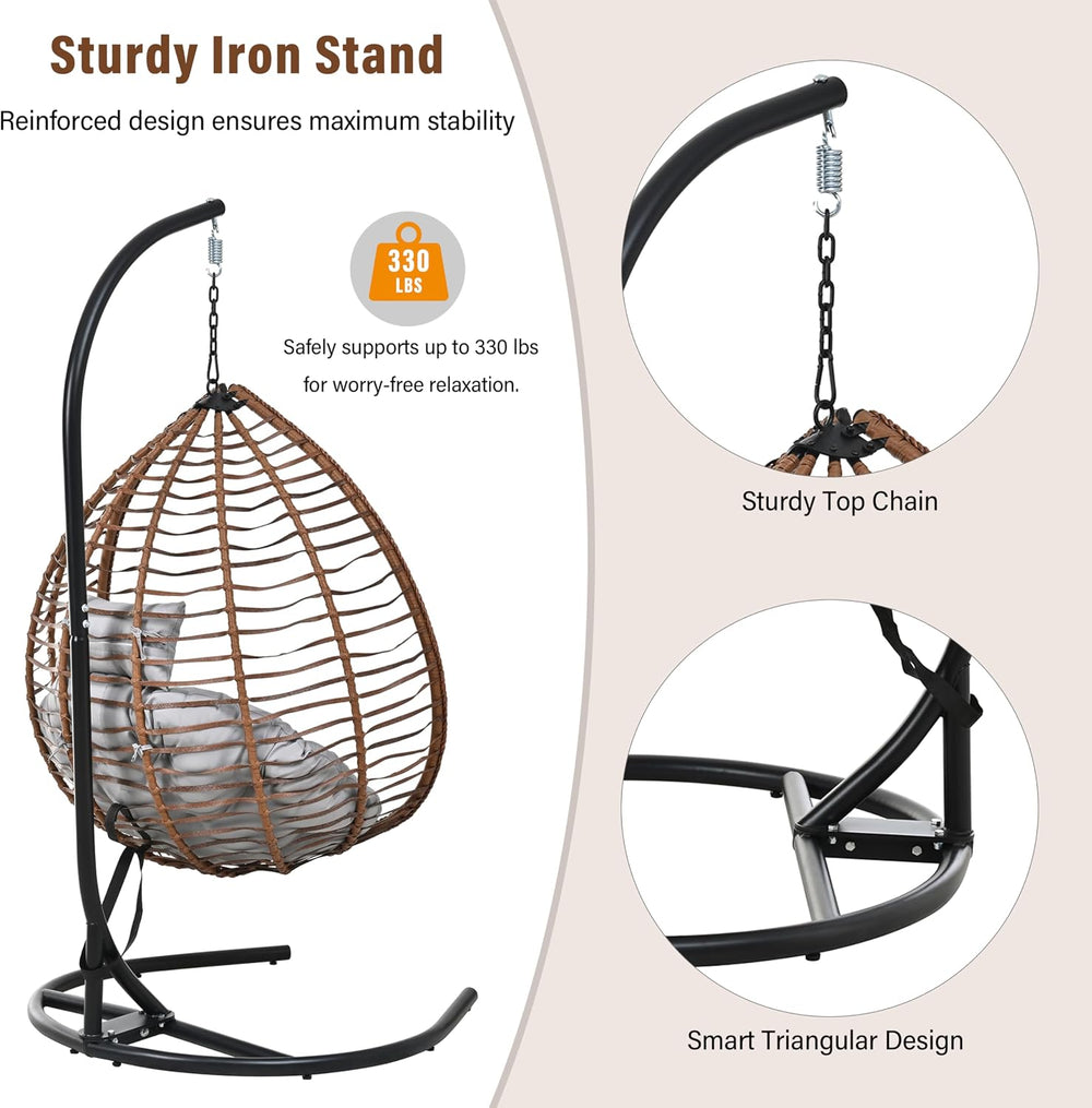 Mirightone Hanging Egg Chair with Stand, Foldable Wicker Egg Swing Chair for ...
