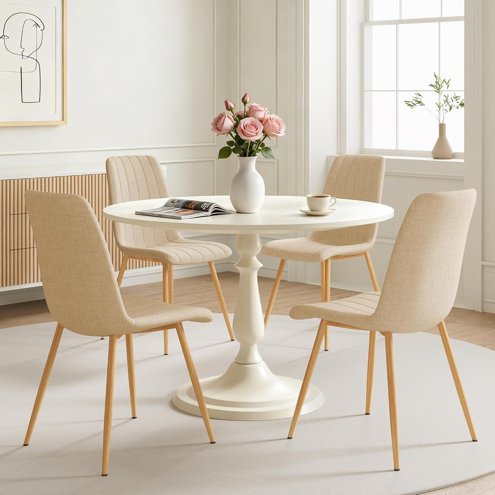 High Back Upholstered Dining Chairs Set of 4, Beige