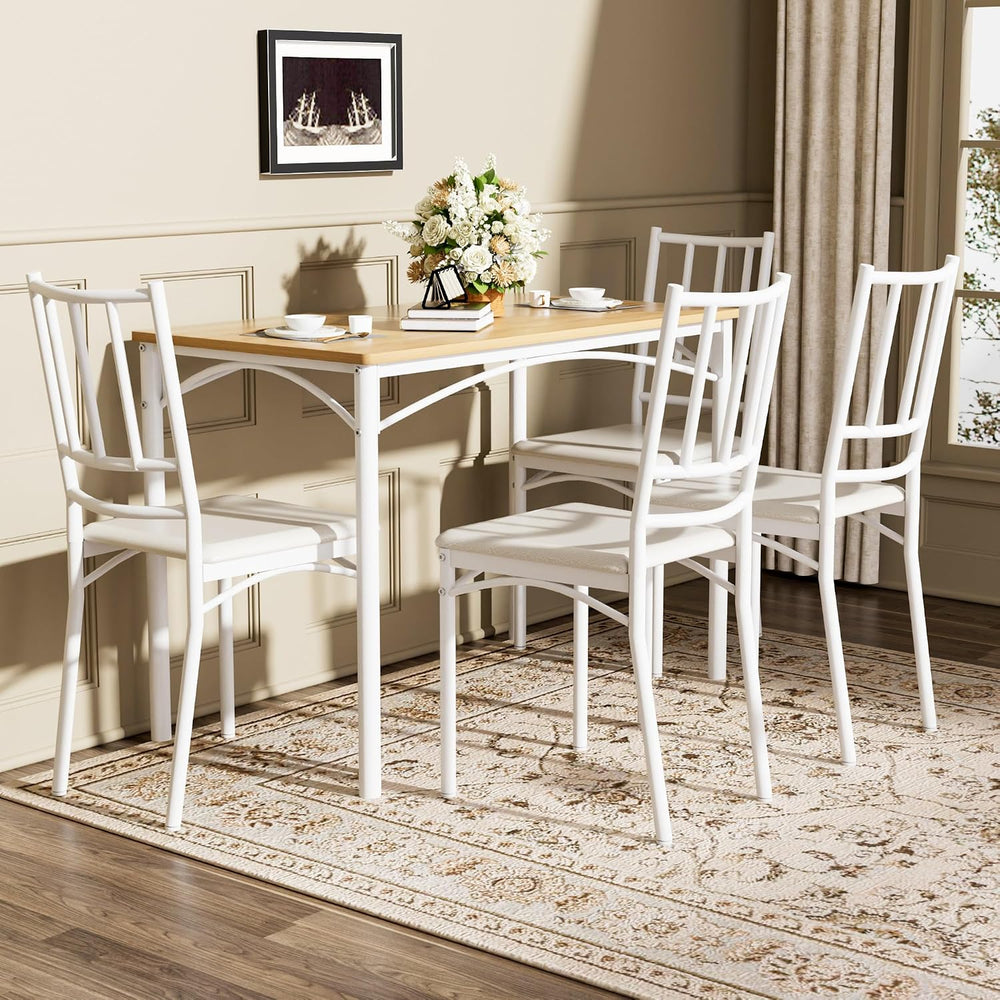 Dining Table Set for 4, Industrial Kitchen Table Set with 4 Upholstered Chair...
