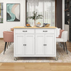 LUMISOL Rolling Kitchen Island on Locking Wheels with 2 Drawers and 4 Cabinets, Kitchen Island Cart with Adjustable Shelves, Solid Wood Tabletop, Storage Cabinet with Spice & Towel Rack, White