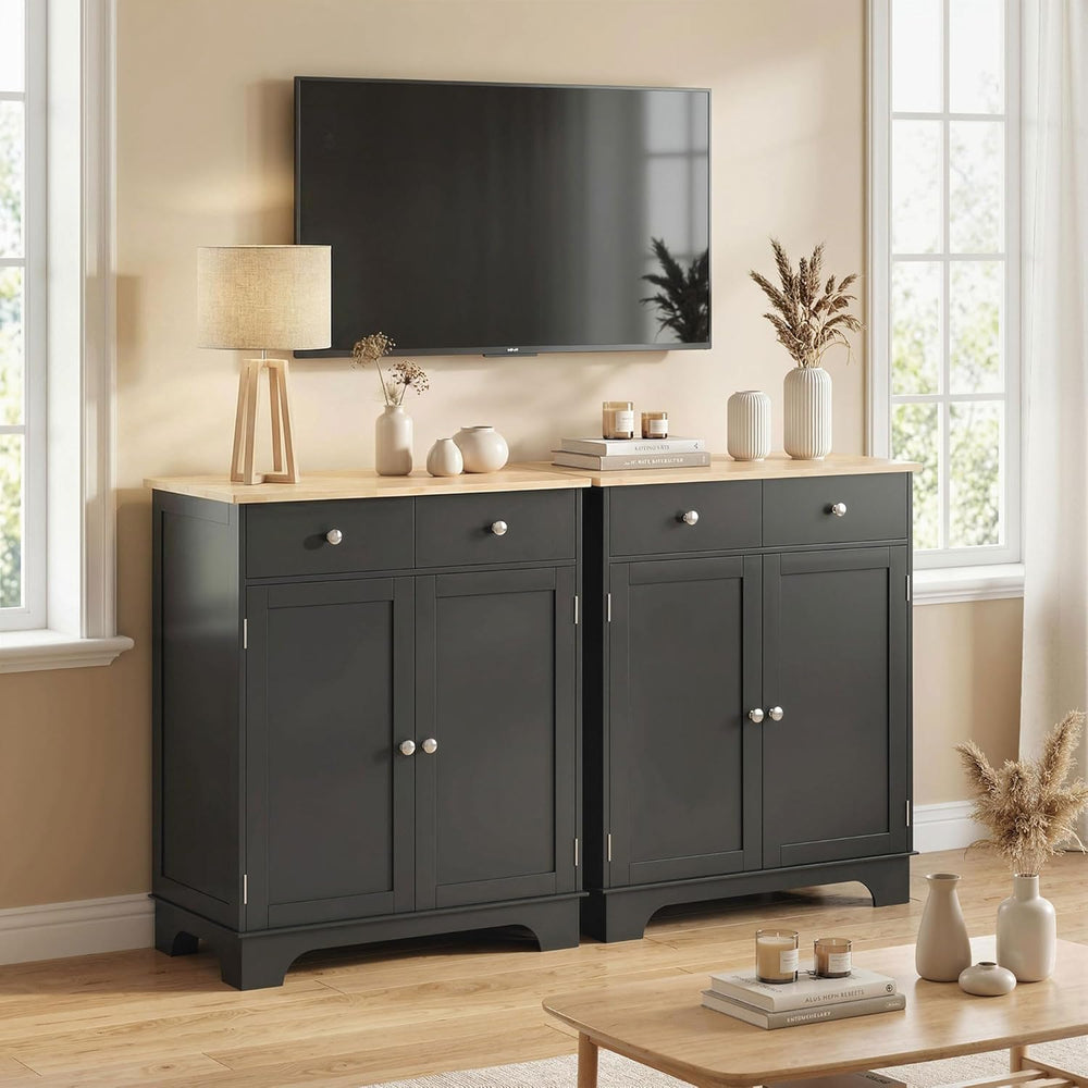 HOMCOM Sideboard Buffet Cabinet with Solid Wood Countertop, Modern Kitchen St...
